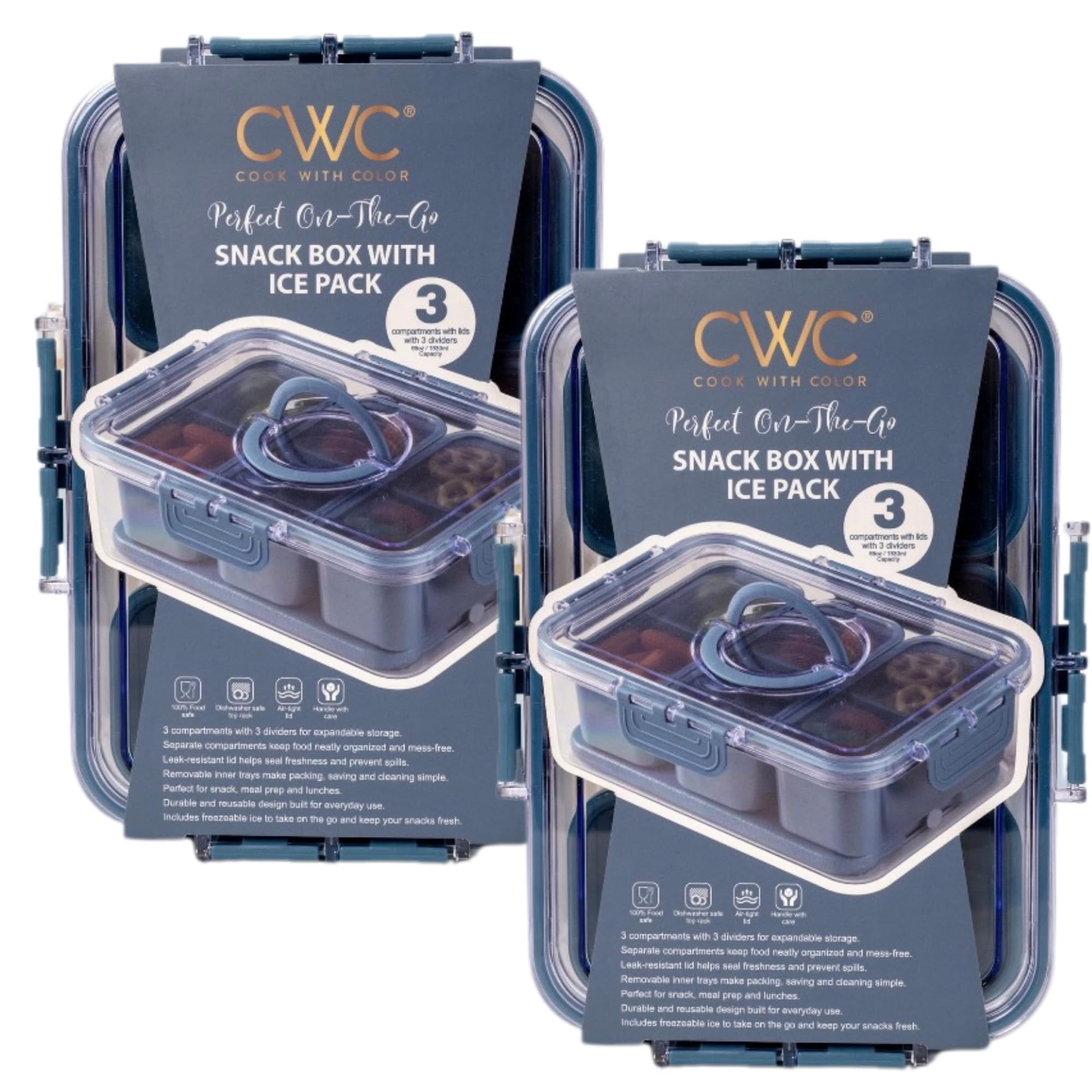 Amazon.com: COOK WITH COLOR Snack Box with Ice Pack, 3-Compartment
